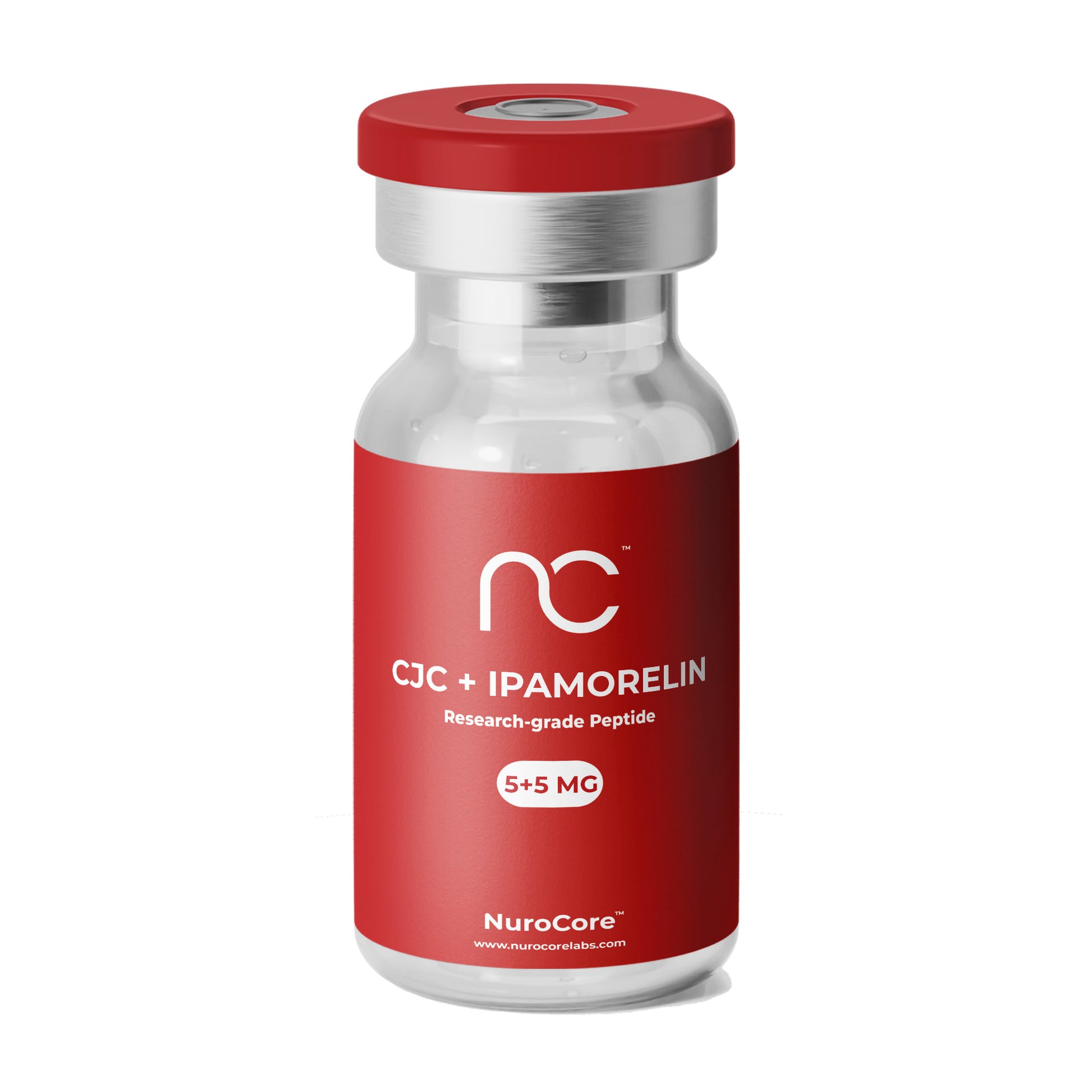 Vial labeled 'CJC + Ipamorelin' by NuroCore on a white background